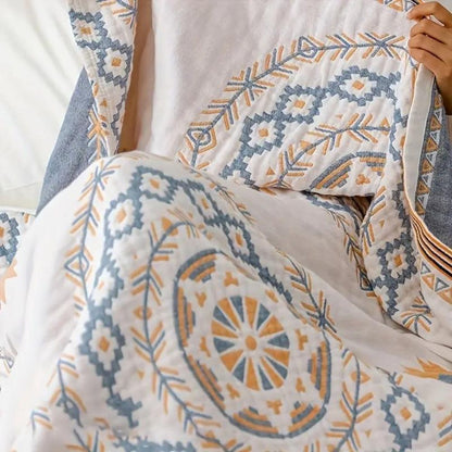 Cotton Throw Blanket with Mandala Boho Print