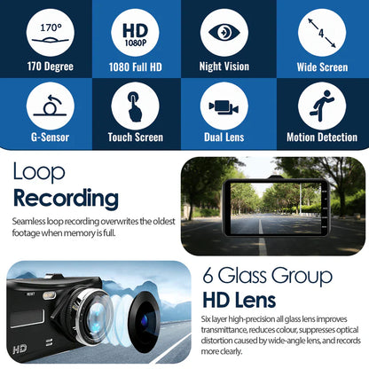 Dash Cam Front Rear Car Camera Night Vision