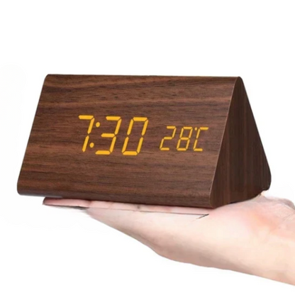 LED Alarm Clock with Wooden Digital Display