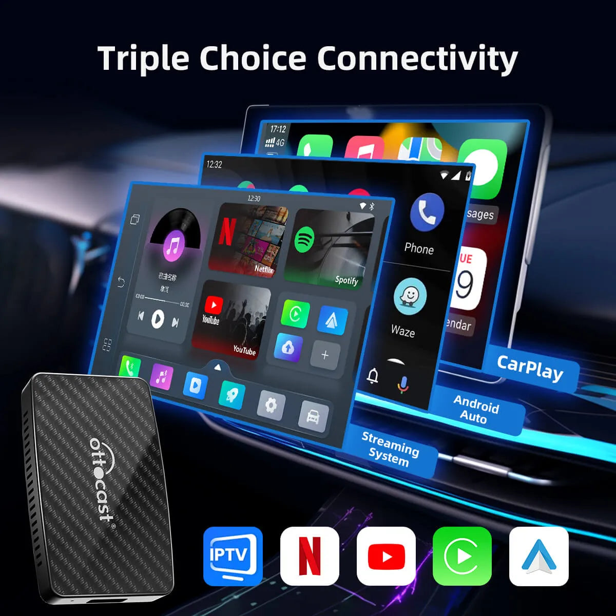Play2Video Pro Wireless CarPlay/Android Auto Box with Netflix, YouTube, and IPTV