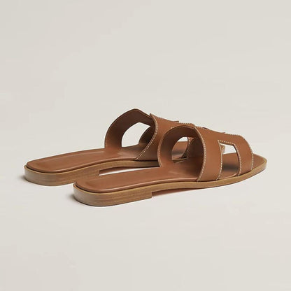 Leather Flat Sandals with Cut Out Strap
