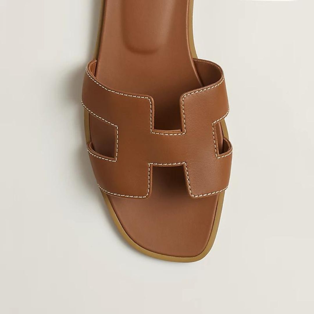 Leather Flat Sandals with Cut Out Strap