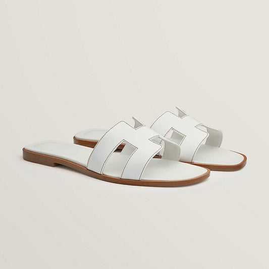 Leather Flat Sandals with Cut Out Strap