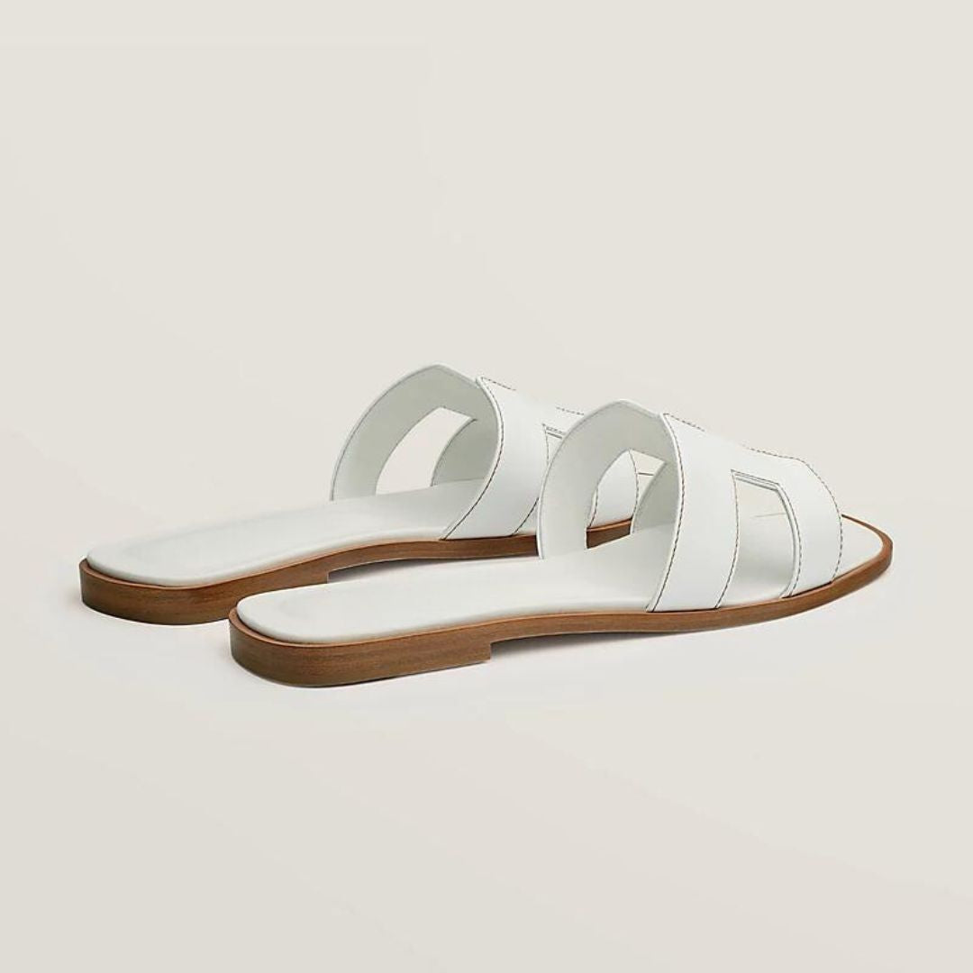 Leather Flat Sandals with Cut Out Strap