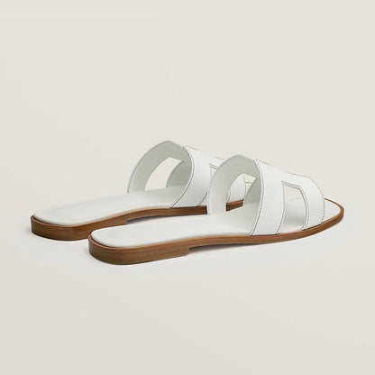 Leather Flat Sandals with Cut Out Strap