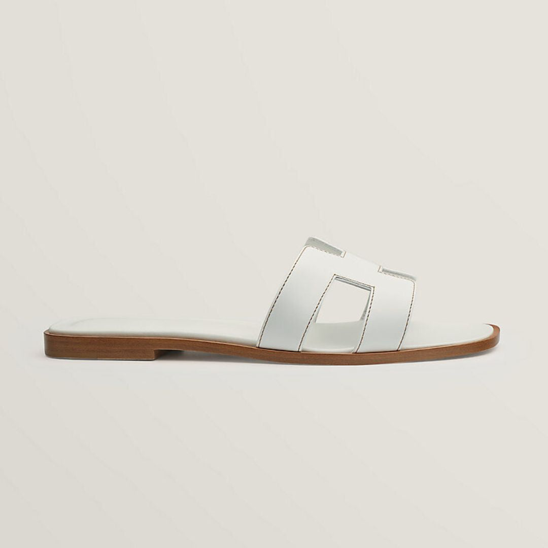 Leather Flat Sandals with Cut Out Strap