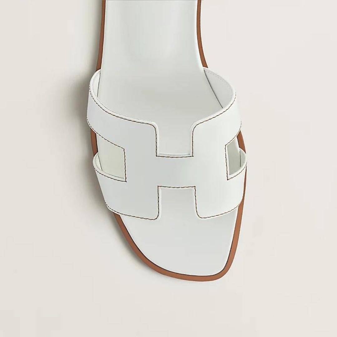 Leather Flat Sandals with Cut Out Strap