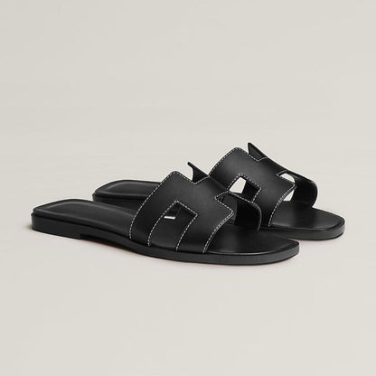 Leather Flat Sandals with Cut Out Strap