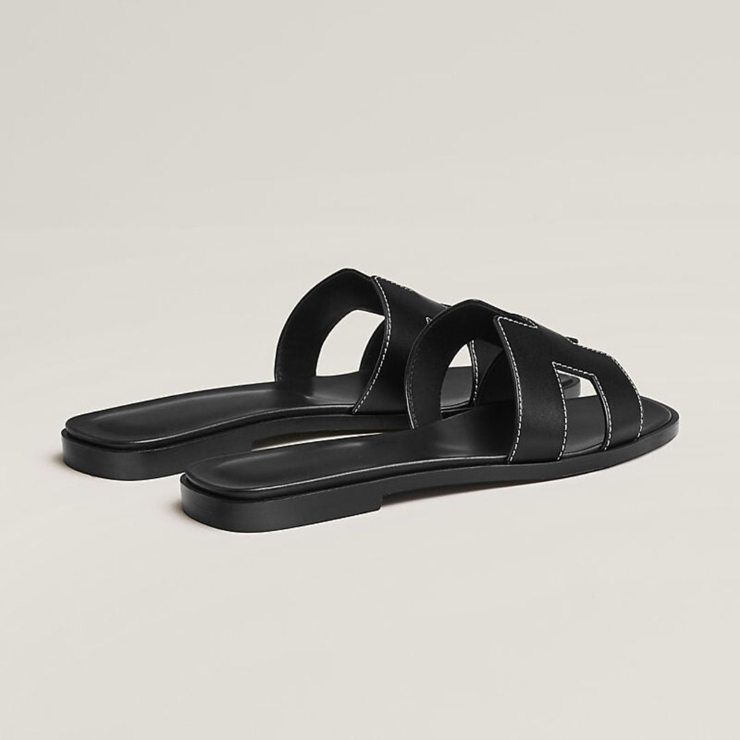 Leather Flat Sandals with Cut Out Strap