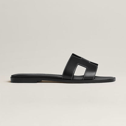 Leather Flat Sandals with Cut Out Strap