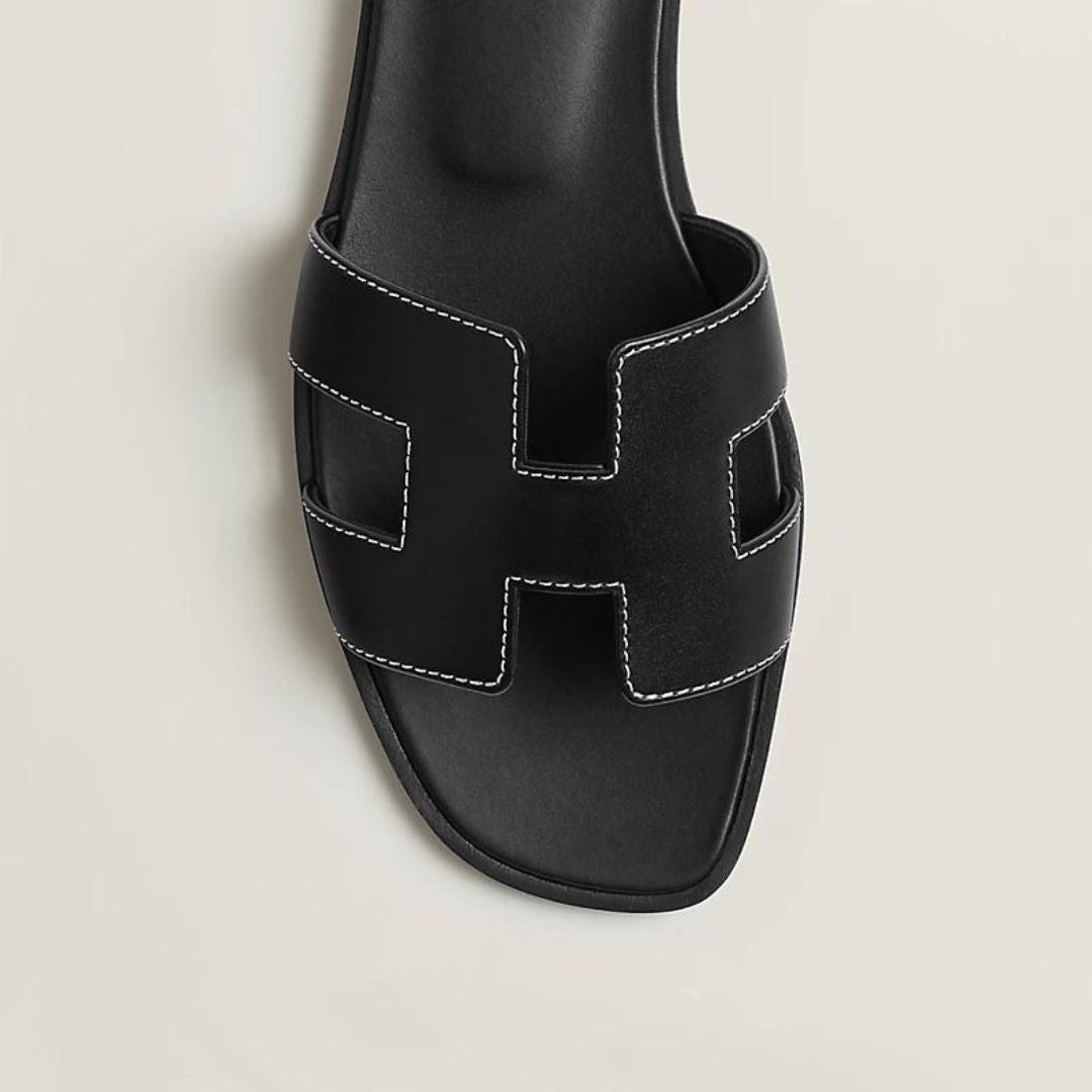 Leather Flat Sandals with Cut Out Strap
