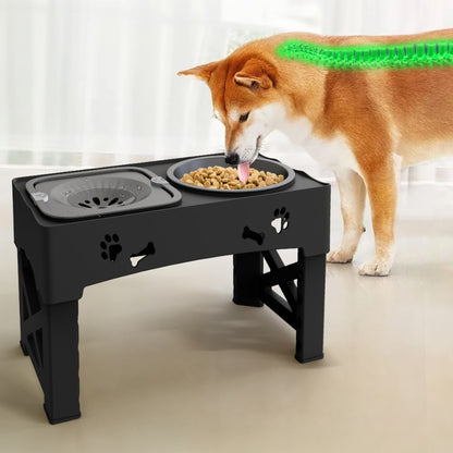 Dog Bowl Raised Adjustable Slow Feeder Stand