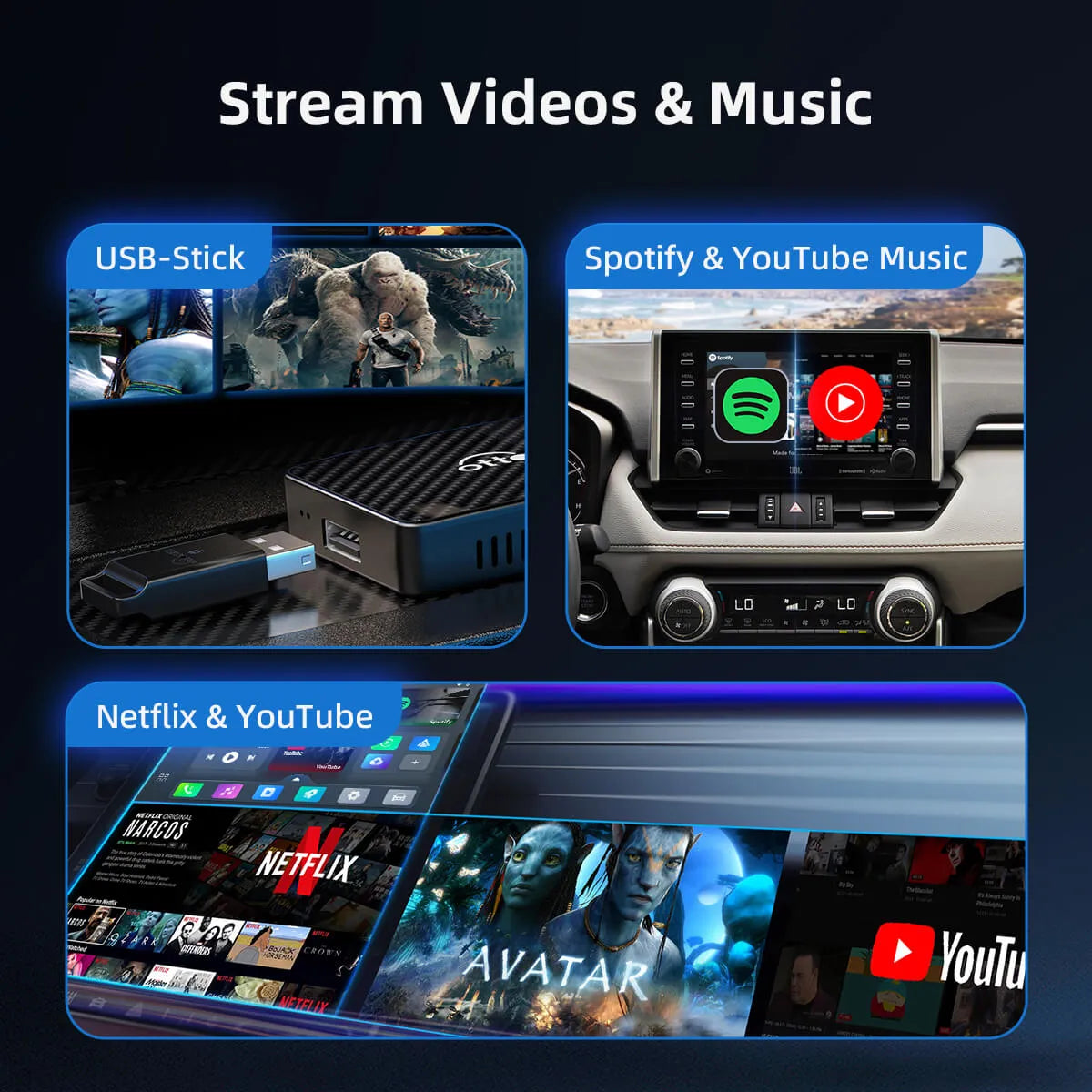 Play2Video Pro trådlös CarPlay/ Android Auto Netflix YouTube IPTV bilbox