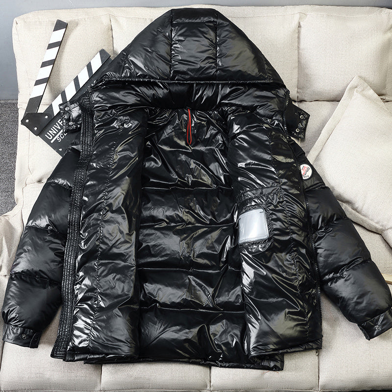 Puffer Jacket Black Glossy Down Winter Coat