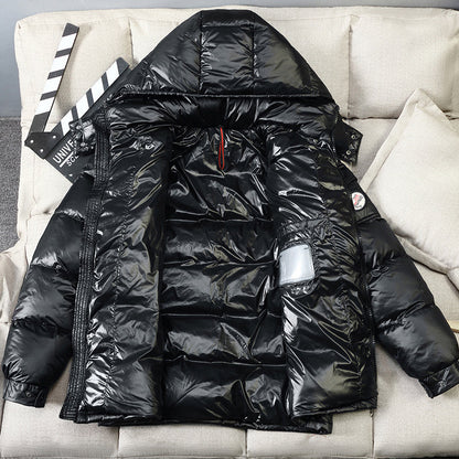 Puffer Jacket Black Glossy Down Winter Coat