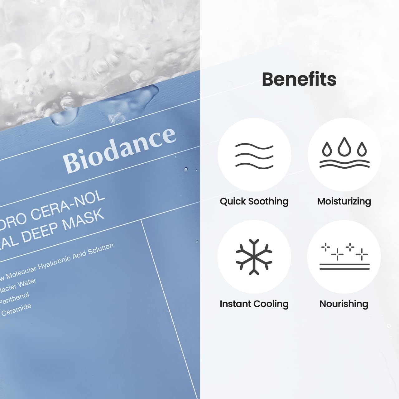 BIODANCE Hydro Cera-nol Real Deep Mask - Overnight Hydrogel Mask for Soothing & Moisturizing Skin (34g, 4 Pack)