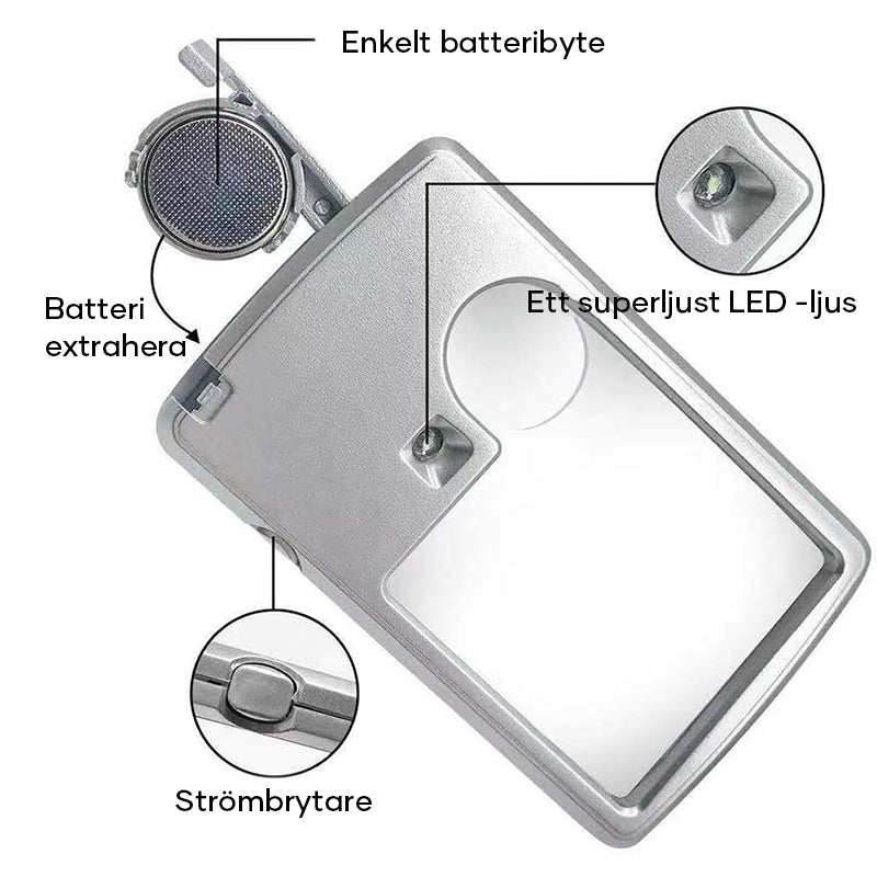 LED Förstornings Kort för Läsning