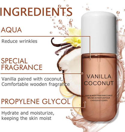 Body Mist Vanilla Coconut Scented Spray Set