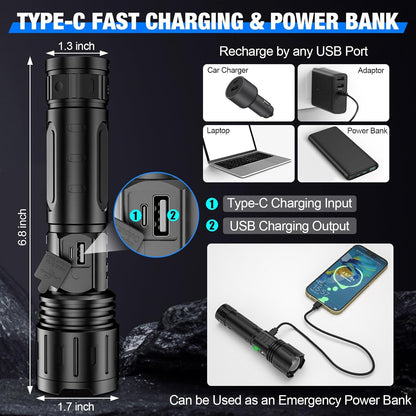 LED Torch with Zoomable Beam and Power Bank