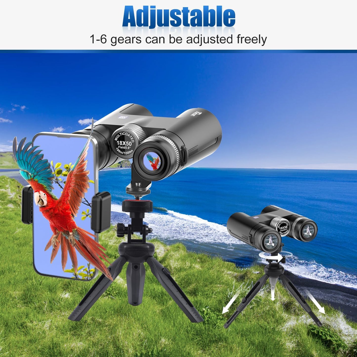 18x50 HD Binoculars for Adults with Phone Adapter & Tripod - High Power, Large View for Bird Watching, Hunting, Travel