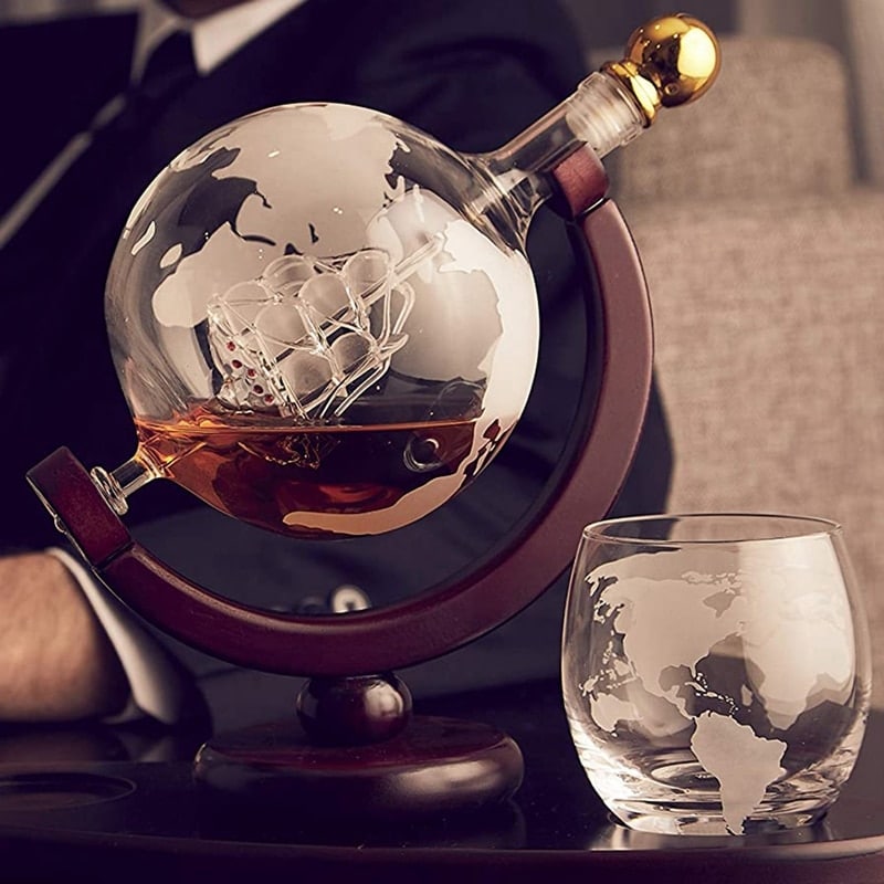 Whiskey Decanter Set with Globe Glasses