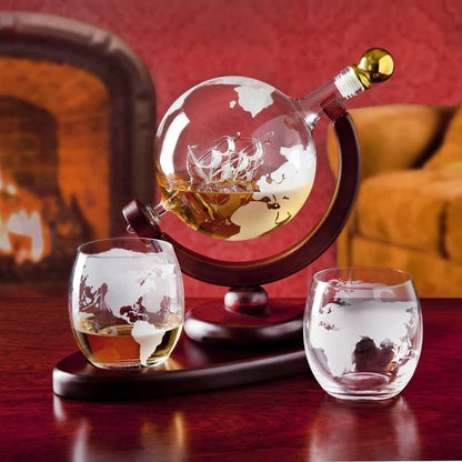 Whiskey Decanter Set with Globe Glasses