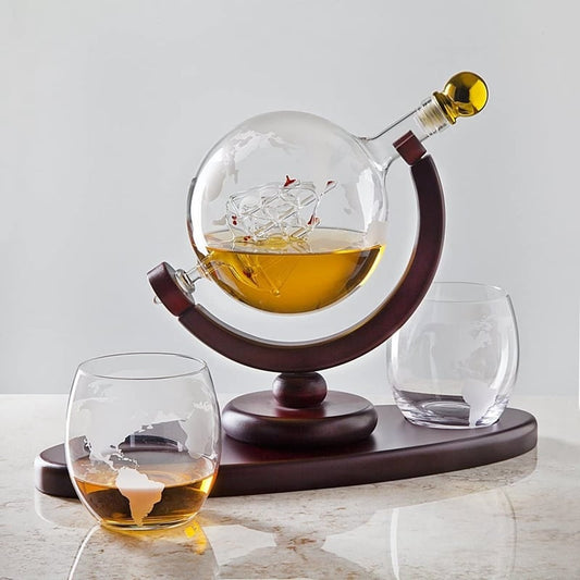 Whiskey Decanter Set with Globe Glasses