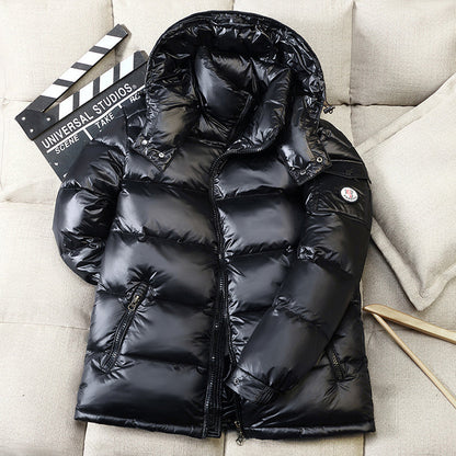 Puffer Jacket Black Glossy Down Winter Coat