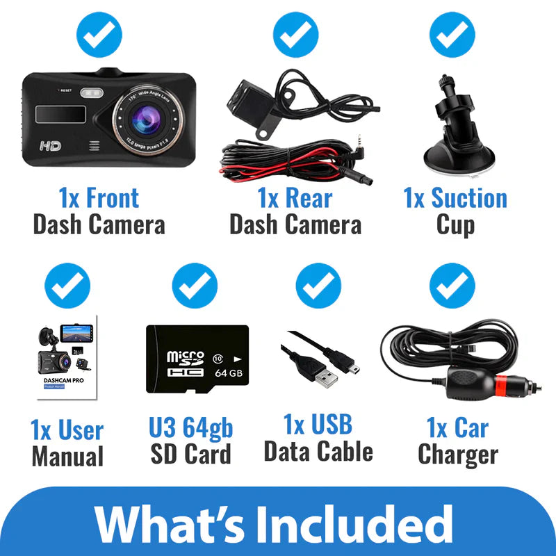 Dash Cam Front Rear Car Camera Night Vision