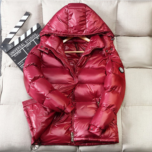 Puffer Jacket Black Glossy Down Winter Coat