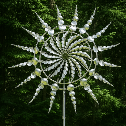 Garden Wind Spinner Sculpture in Silver Metal