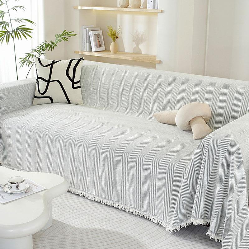 Sofa Cover Chenille Throw with Fringe Trim
