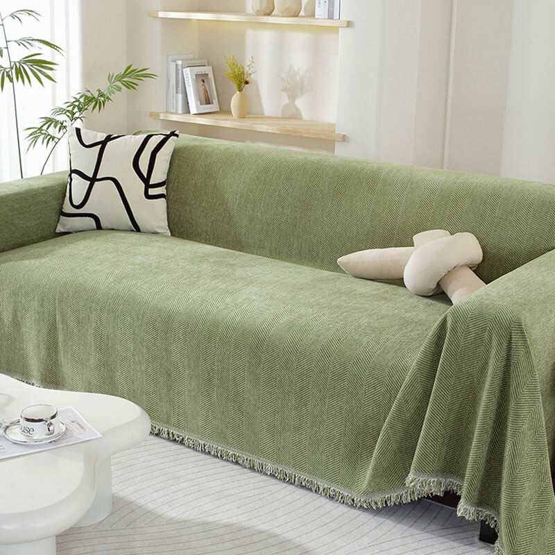 Sofa Cover Chenille Throw with Fringe Trim