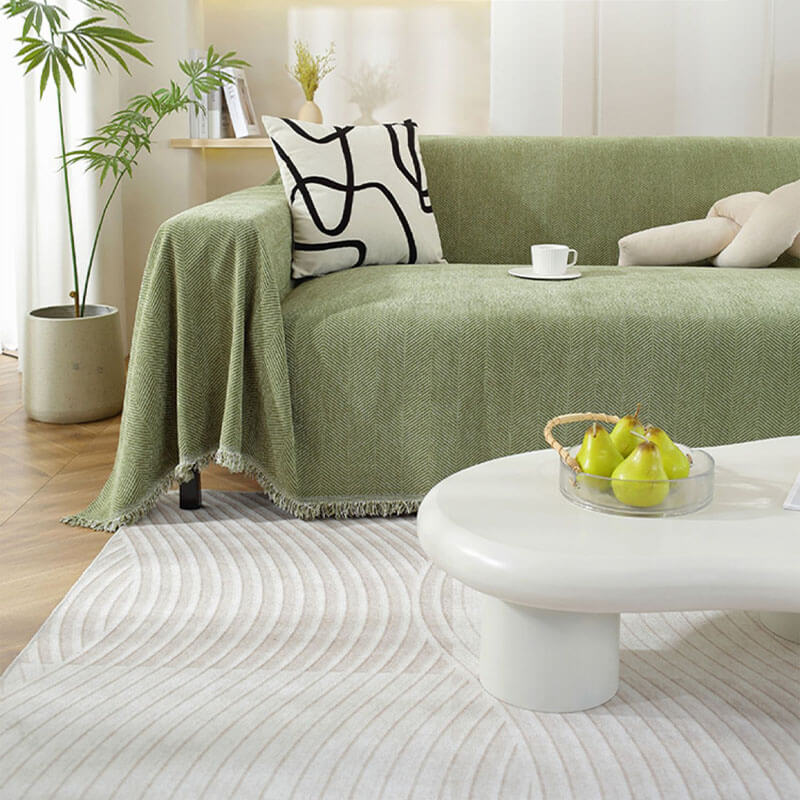 Sofa Cover Chenille Throw with Fringe Trim