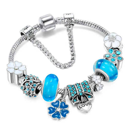 Sterling Silver Charm Bracelet Floral Elegant Gift