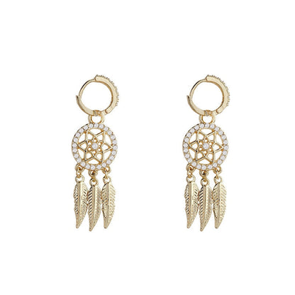 Dreamcatcher 14k Solid Gold Earrings - hoop earrings