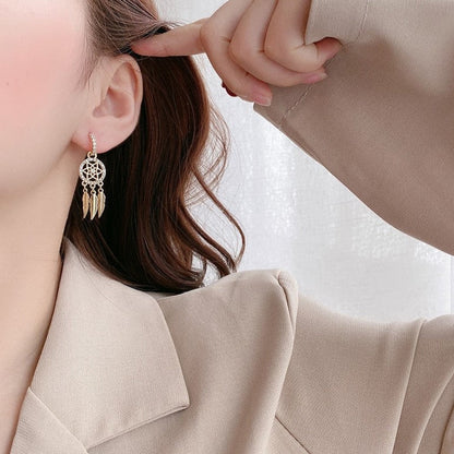 Dreamcatcher 14k Solid Gold Earrings - hoop earrings