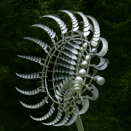 Garden Wind Spinner Sculpture in Silver Metal