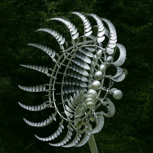 Garden Wind Spinner Sculpture in Silver Metal