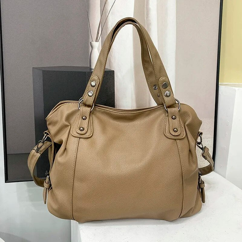Tote Bag Black Faux Leather Shoulder Handbag