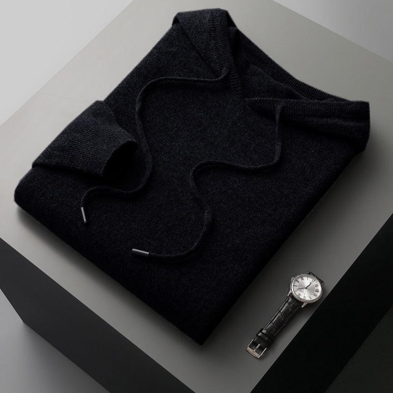 Wool Hoodie Merino Knit Pullover for Men