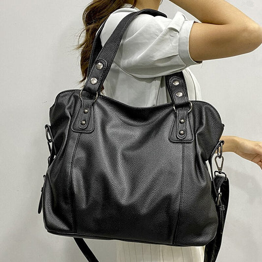 Tote Bag Black Faux Leather Shoulder Handbag