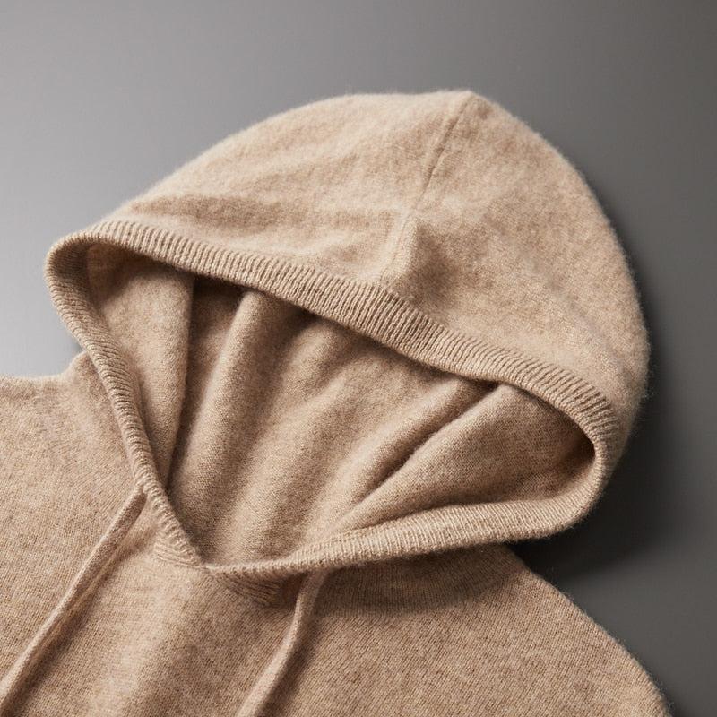 Wool Hoodie Merino Knit Pullover for Men
