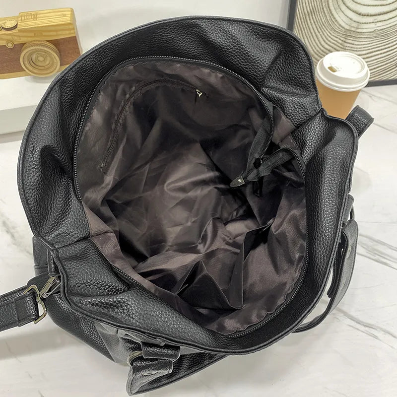 Tote Bag Black Faux Leather Shoulder Handbag