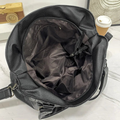 Tote Bag Black Faux Leather Shoulder Handbag