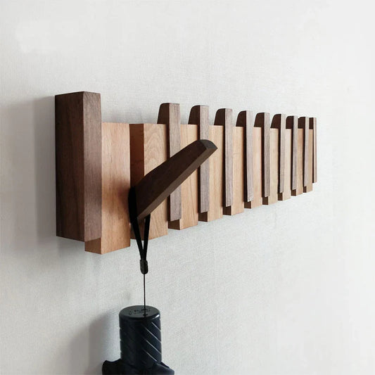 Wooden Wall Hooks with Foldable Coat Hangers