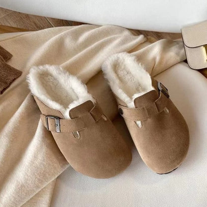 Suede Slip On Clogs with Cork Footbed