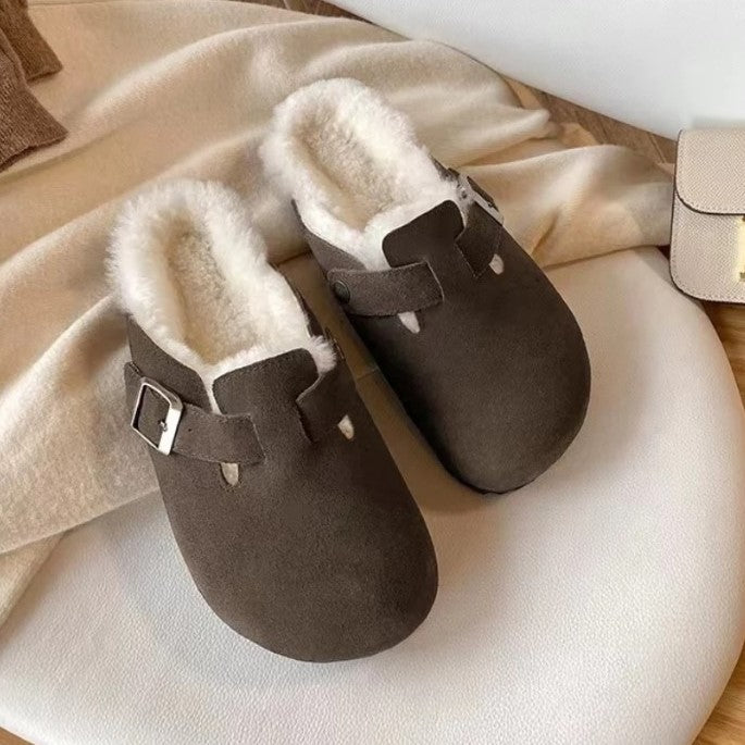 Suede Slip On Clogs with Cork Footbed