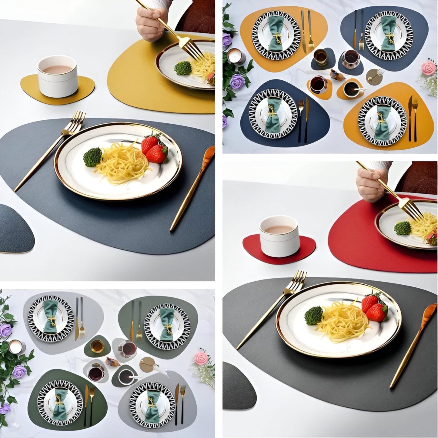 Table Mats Reversible Faux Leather Dining Set