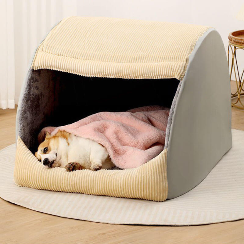 Dog Bed Warm Tent Style Flannel Enclosure